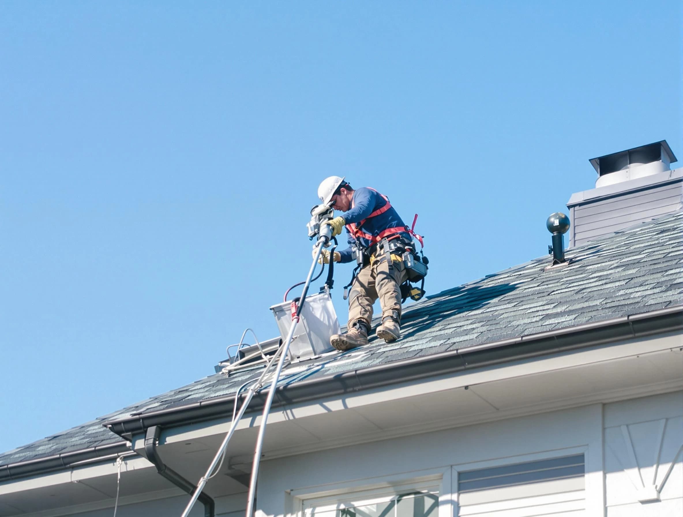 Tucker Dryer Vent Cleaning certified technician cleaning a roof-mounted dryer vent system in Tucker