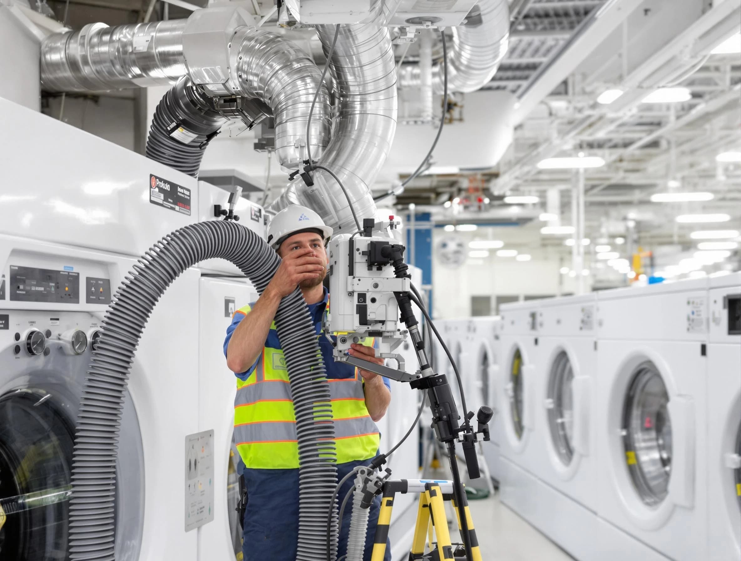 Tucker Dryer Vent Cleaning team performing commercial-grade dryer vent cleaning at a business facility in Tucker