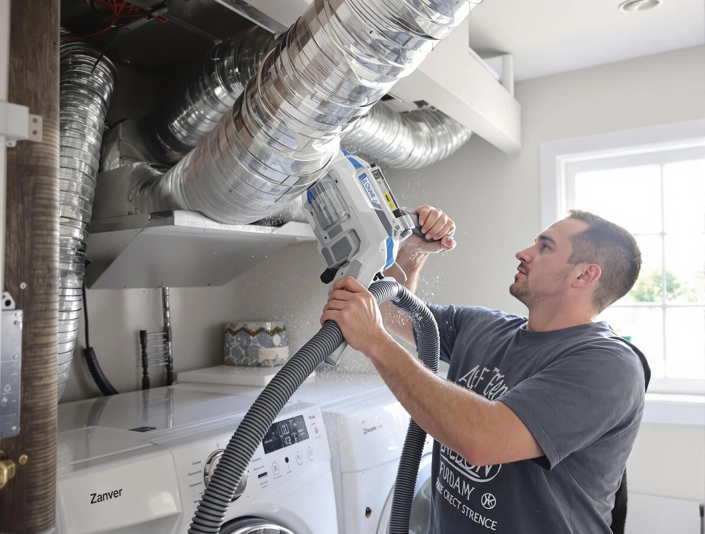 Tucker Dryer Vent Cleaning specialist cleaning deep within a dryer vent duct system in Tucker